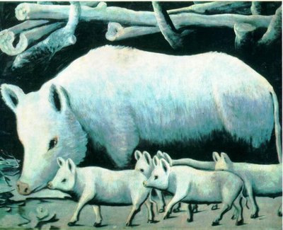 White Sow with Piglets by Niko Pirosmani